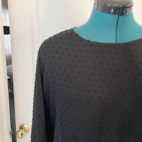 GAP Crew Neck Polka Dot Textured Long Sleeve Lined Peplum True Black Blouse - Picture 7 of 13